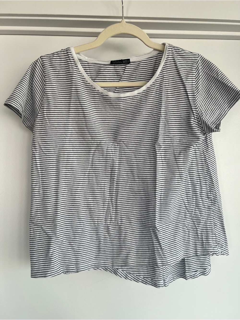 Zara, Size Small, Striped Short-Sleeve Crewneck Top - White/Black